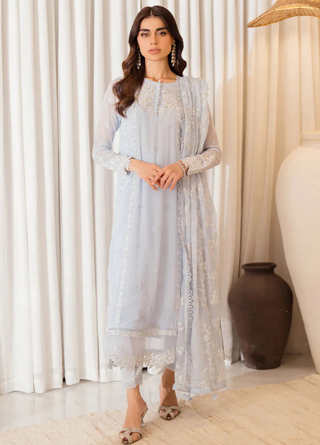 Azure Pret Embroidered Chiffon 4 Piece Suit Serenity Sky