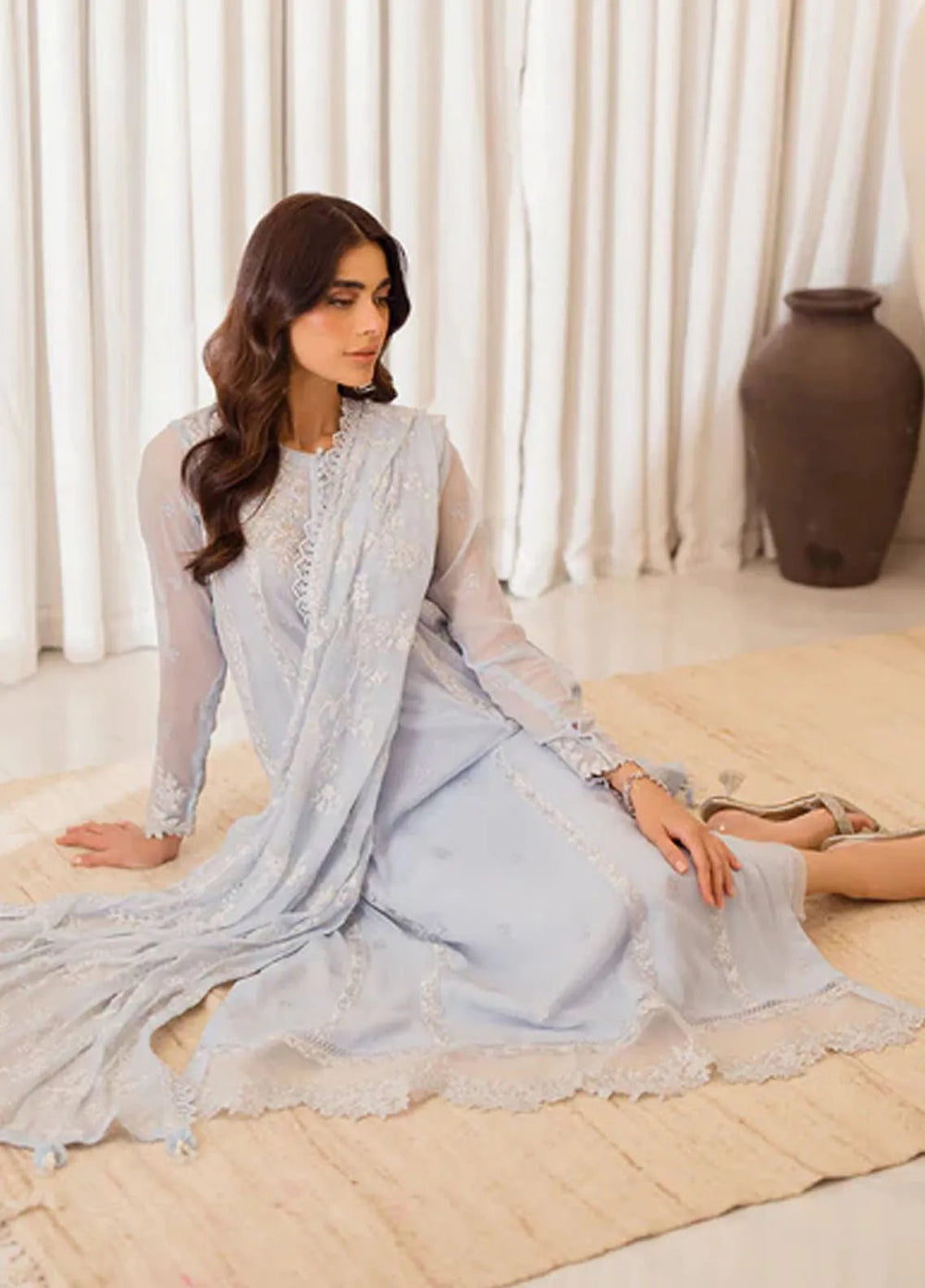 Azure Pret Embroidered Chiffon 4 Piece Suit Serenity Sky