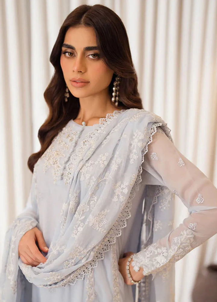 Azure Pret Embroidered Chiffon 4 Piece Suit Serenity Sky
