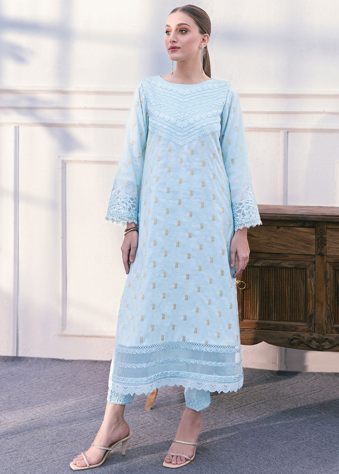 Azure Pret Embroidered Jacquard 2 Piece Suit Sea Elegance