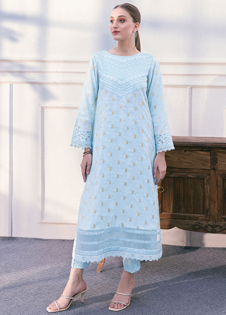Azure Pret Embroidered Jacquard 2 Piece Suit Sea Elegance