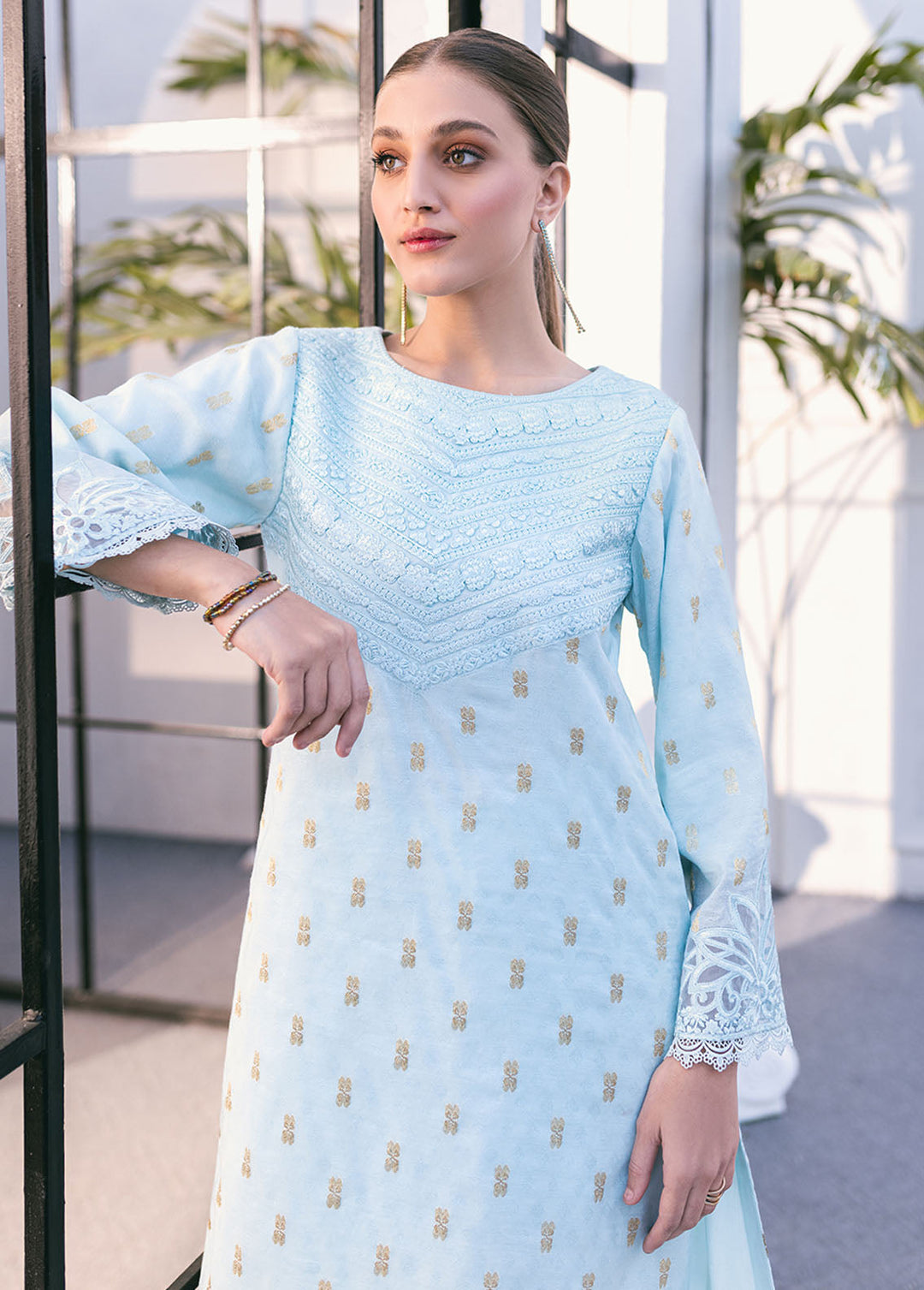 Azure Pret Embroidered Jacquard 2 Piece Suit Sea Elegance