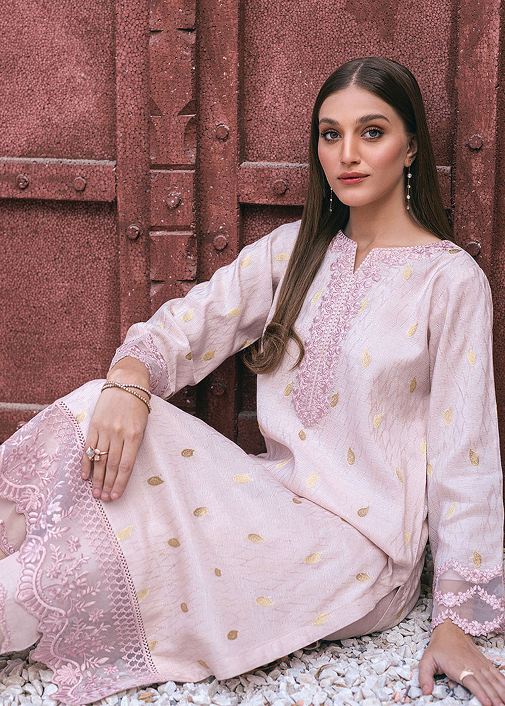 Azure Pret Embroidered Jacquard 2 Piece Suit Tinted Peony