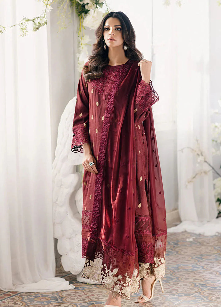 Azure Pret Embroidered Jacquard 3 Piece Suit Imperial Wine