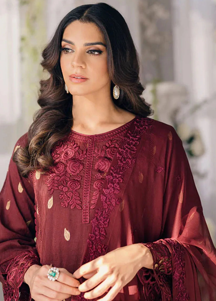 Azure Pret Embroidered Jacquard 3 Piece Suit Imperial Wine