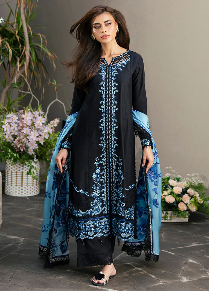 Azure Pret Embroidered Lawn 3 Piece Suit Black Amour