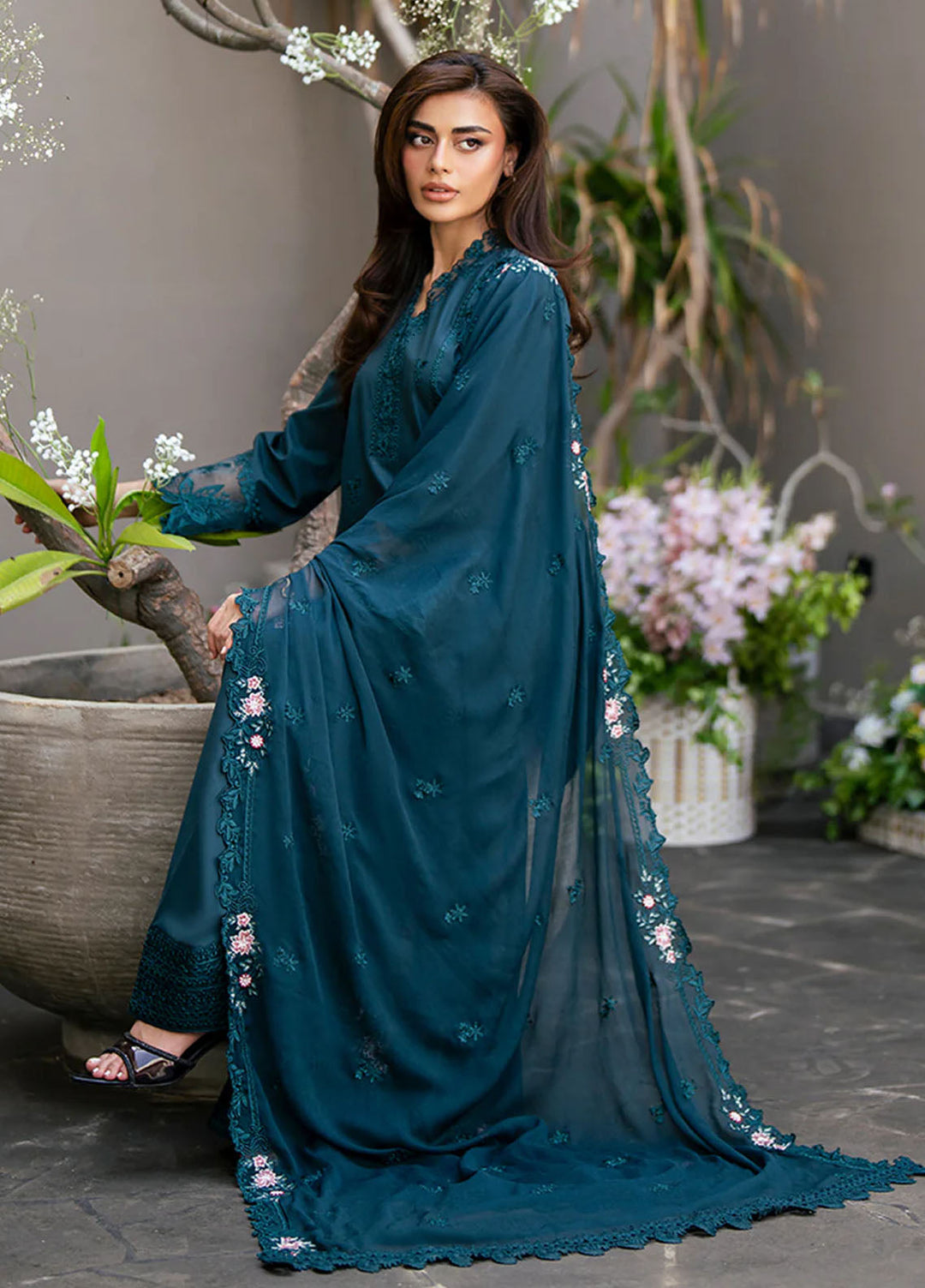 Azure Pret Embroidered Lawn 3 Piece Suit Enchanted Pine