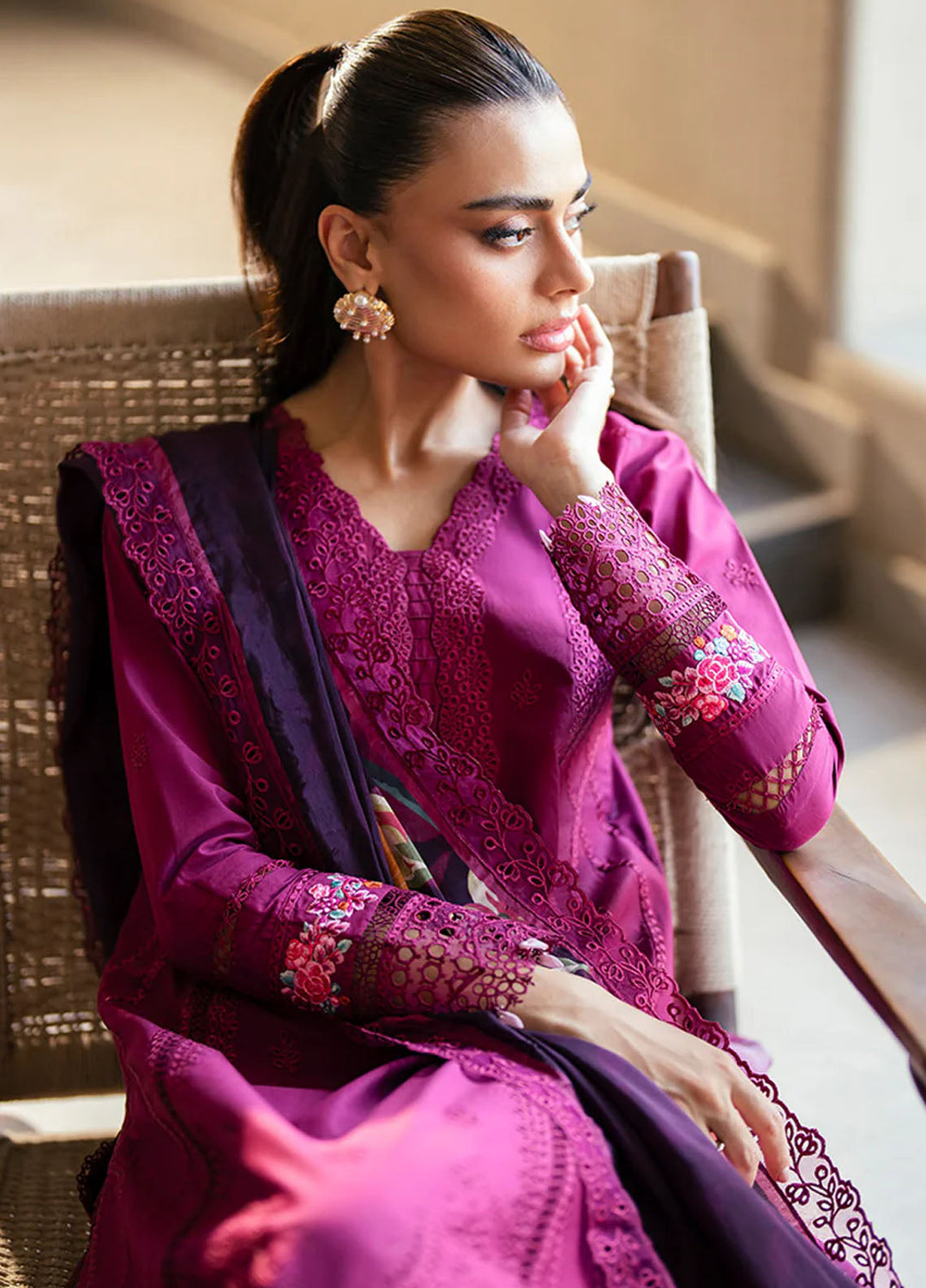 Azure Pret Embroidered Lawn 3 Piece Suit Wine Mirage