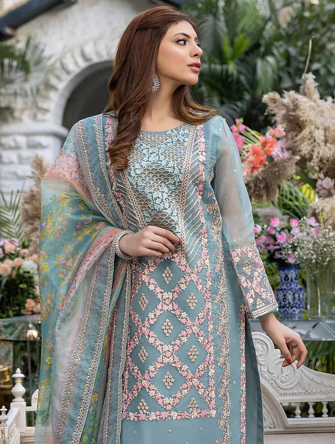 Azure Pret Embroidered Organza 3 Piece Suit Canary