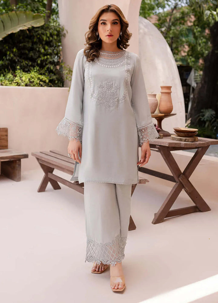 Azure Pret Embroidered Silk 2 Piece Suit Charcoal Chic