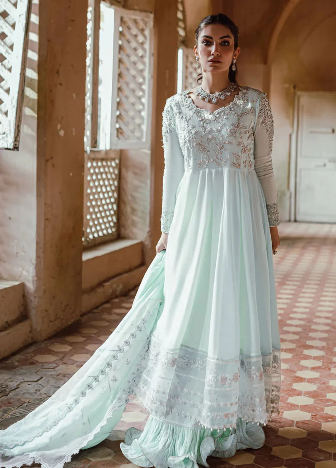 Azure Pret Embroidered Silk 3 Piece Suit Marine Majesty