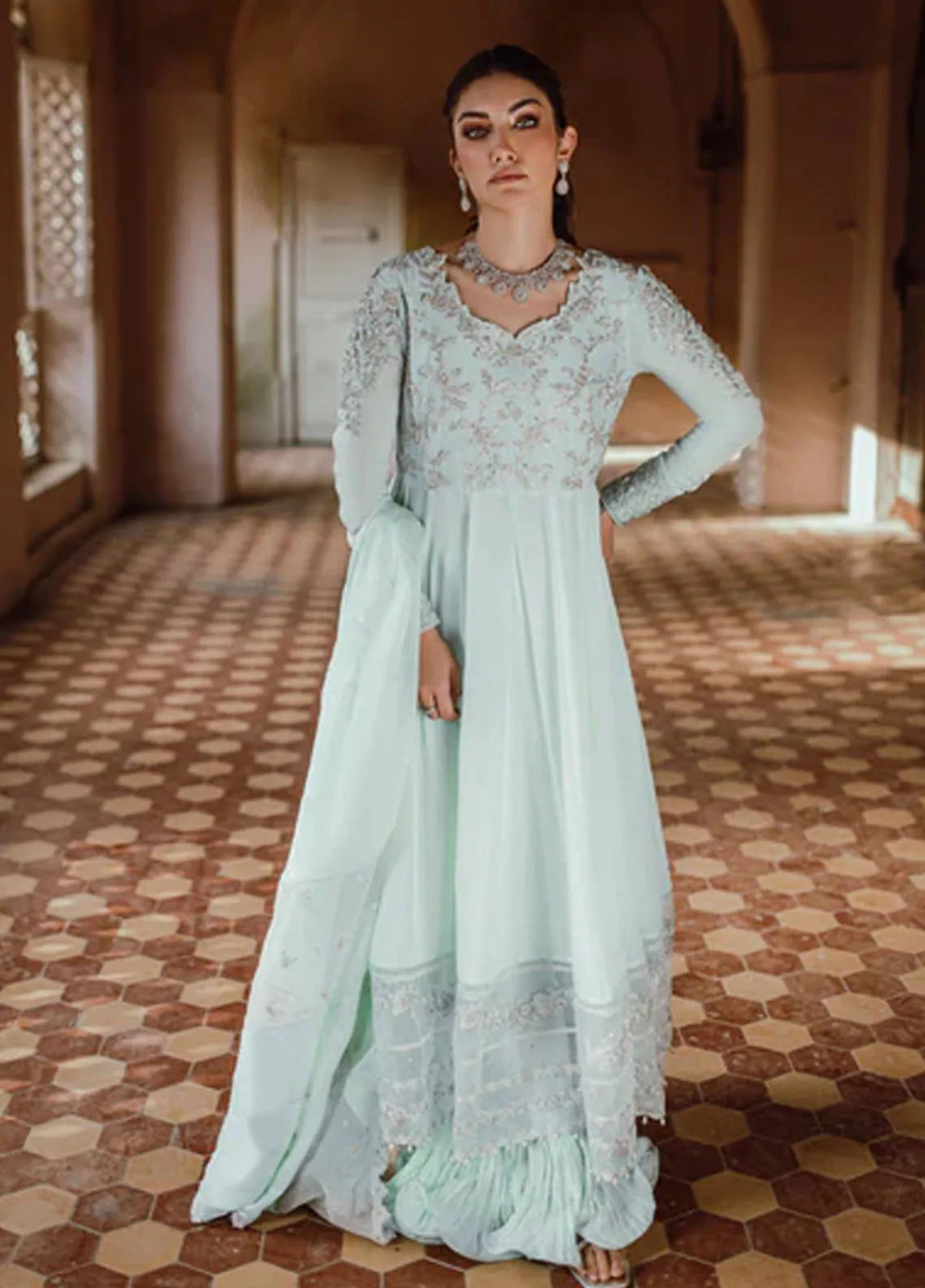 Azure Pret Embroidered Silk 3 Piece Suit Marine Majesty