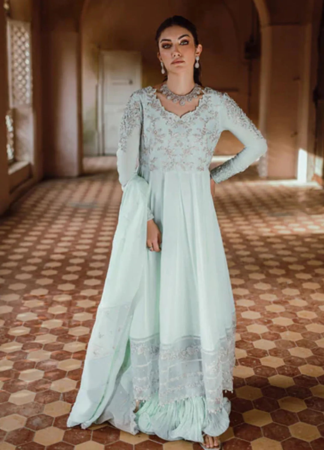 Azure Pret Embroidered Silk 3 Piece Suit Marine Majesty