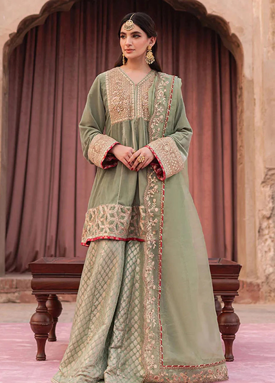 Azure Pret Embroidered Chiffon 3 Piece Suit Nectarine main image 1