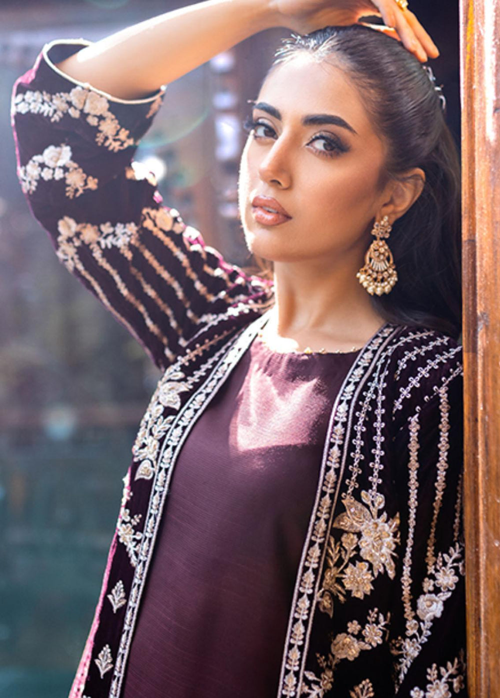 Azure Pret Embroidered Velvet 2 Piece Suit Cherry Wine