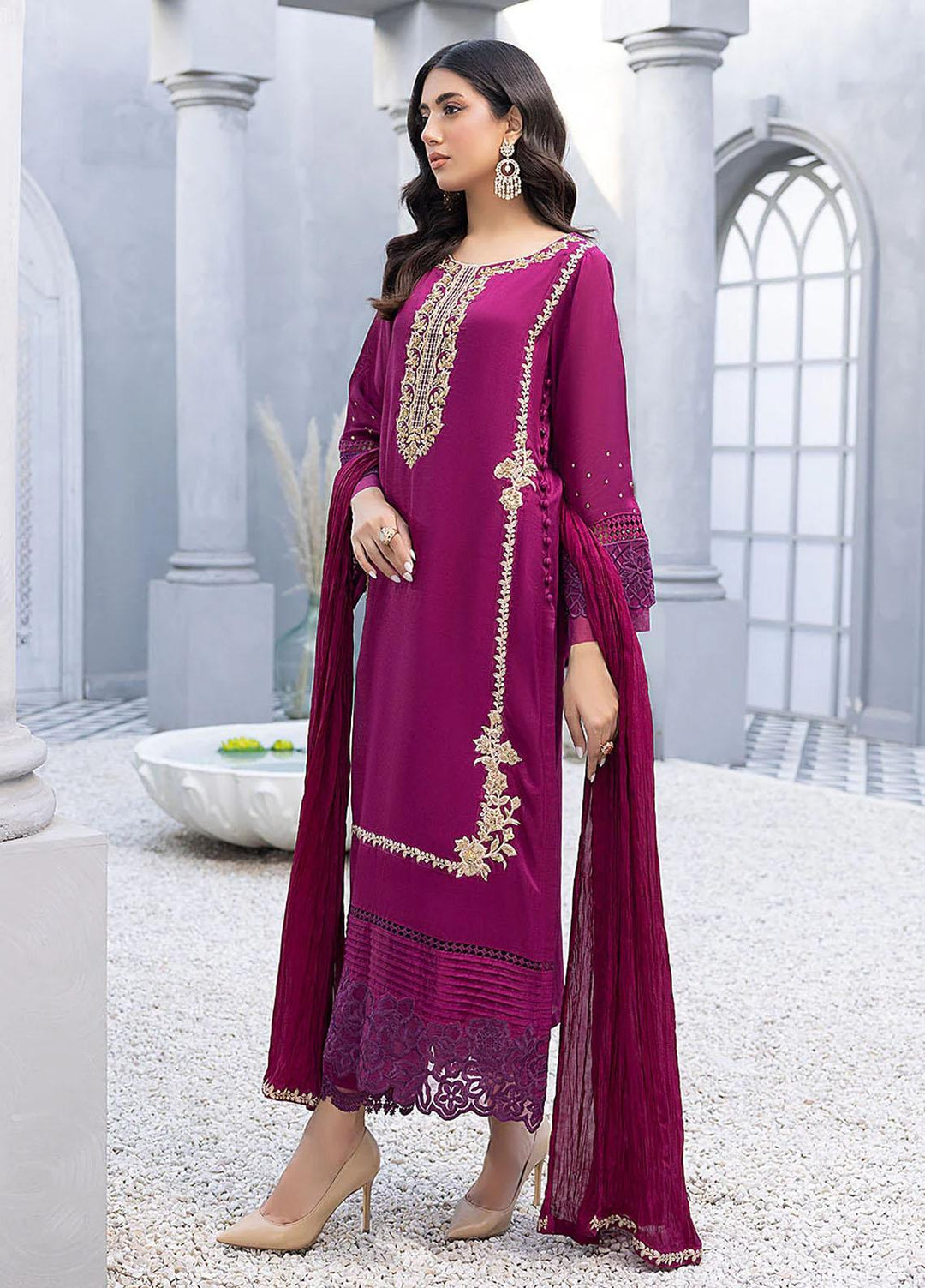 Azure Luxury Pret  Silk 3 Piece Dress Burnt Berry BBVG321