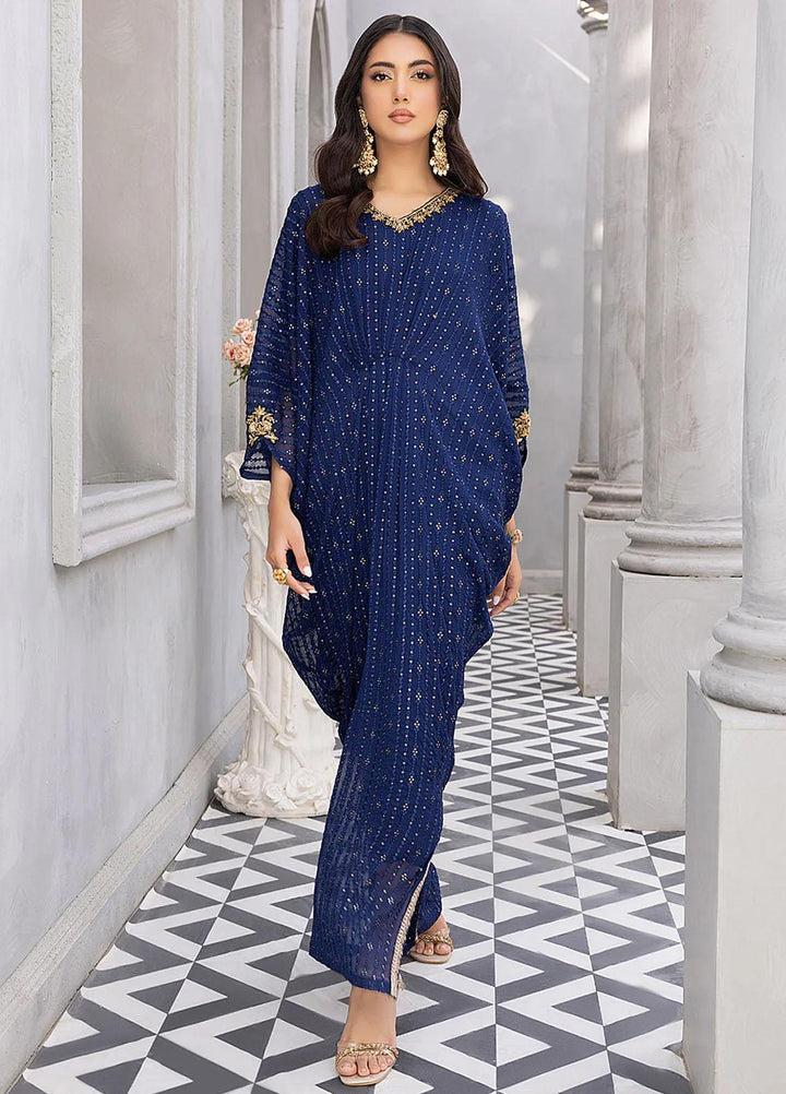 Azure Luxury Pret  Chiffon Kaftan Aqua Stroke ASVG338