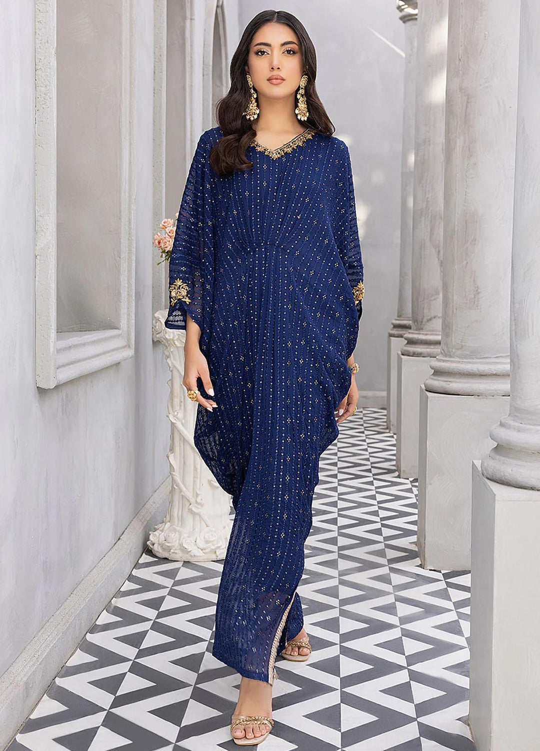 Azure Luxury Pret  Chiffon Kaftan Aqua Stroke ASVG338