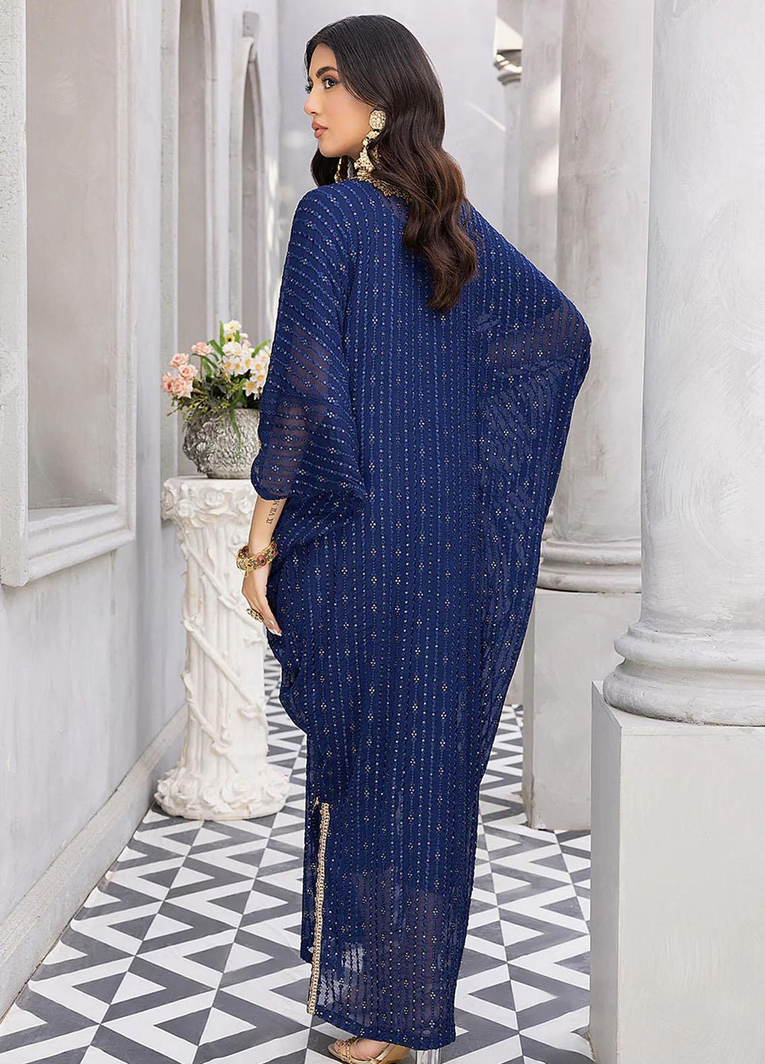 Azure Luxury Pret  Chiffon Kaftan Aqua Stroke ASVG338