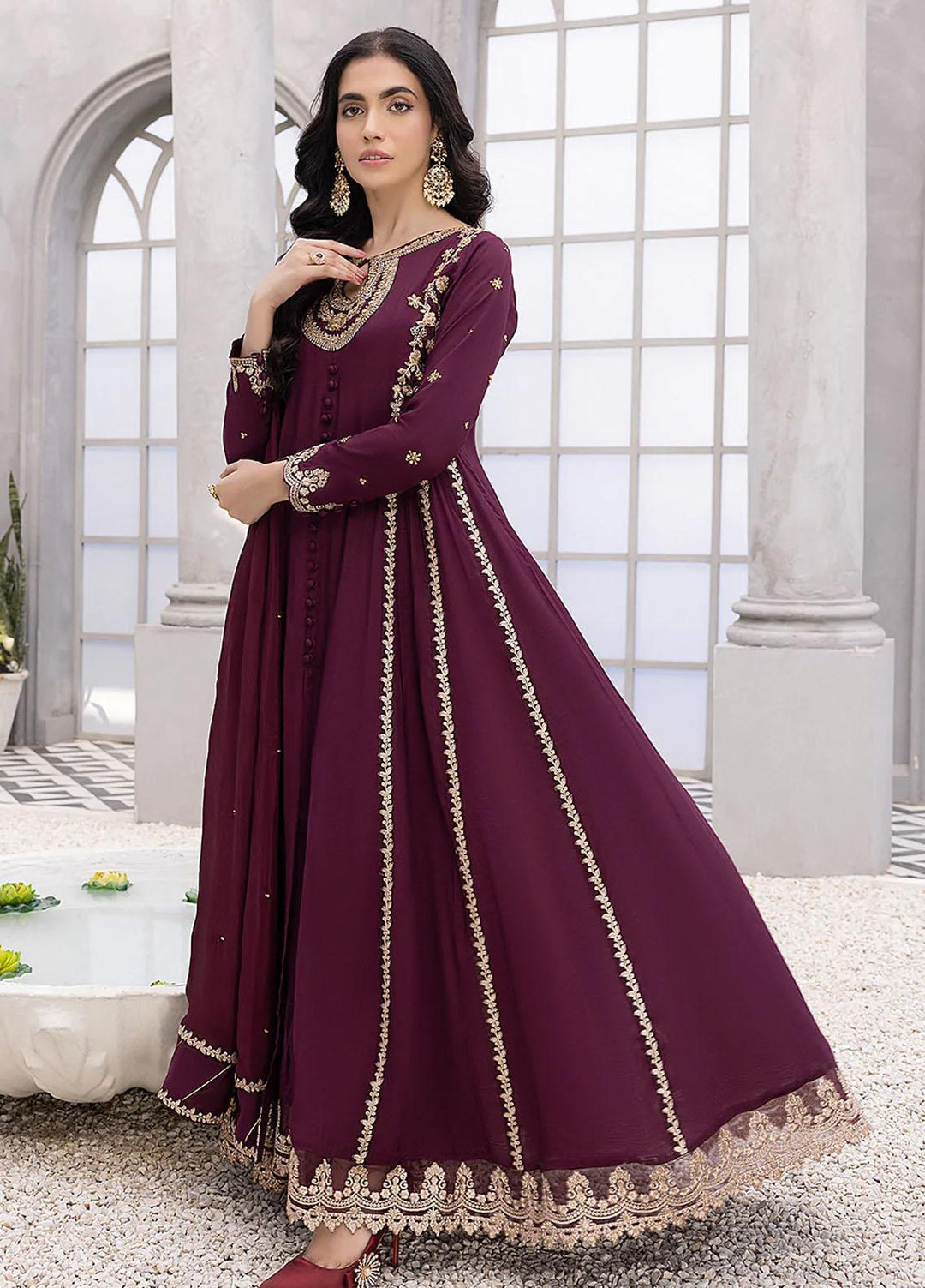 Azure Luxury Pret  Silk 3 Piece Dress Garnet Glow GGVG319