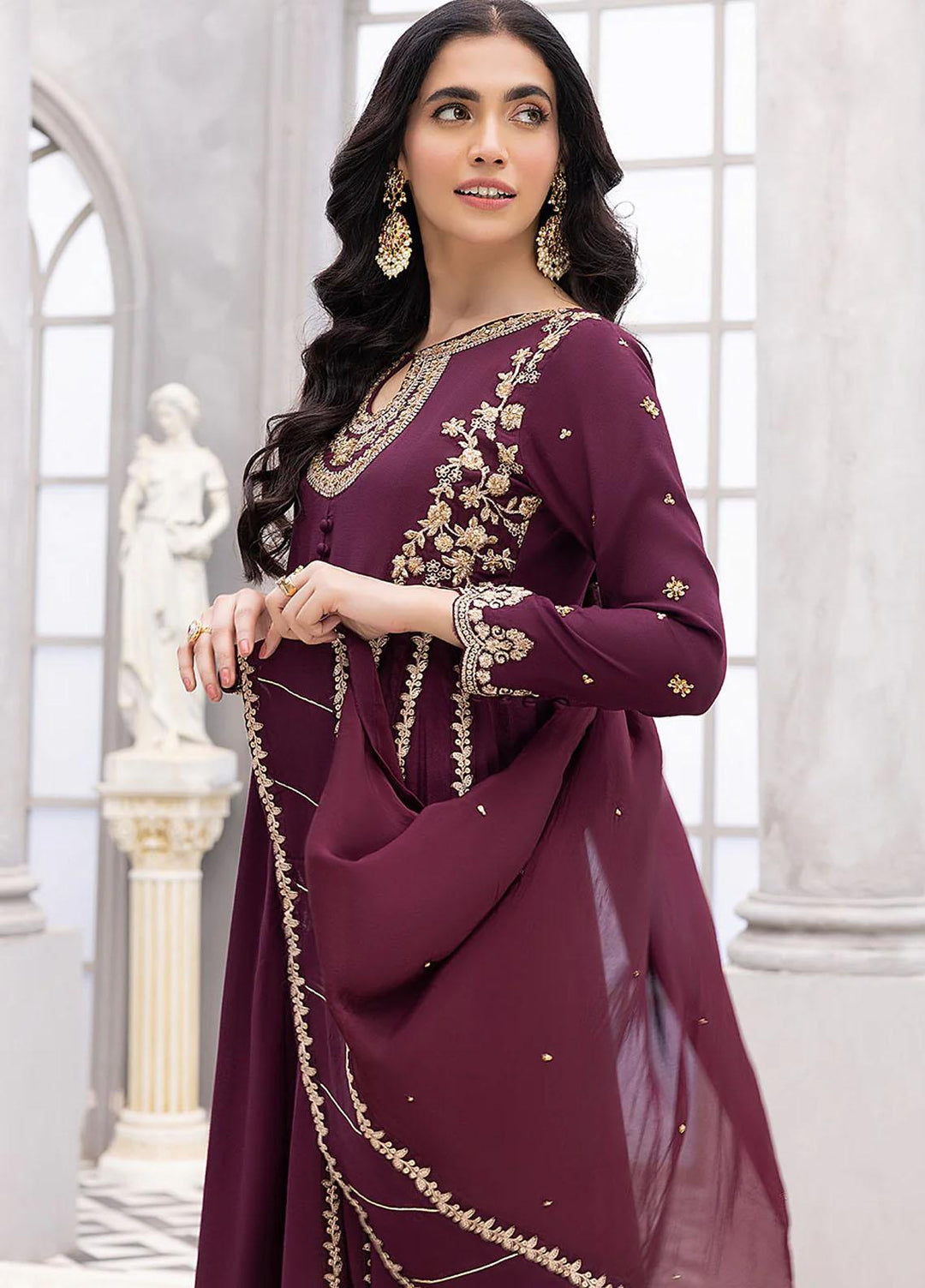 Azure Luxury Pret  Silk 3 Piece Dress Garnet Glow GGVG319