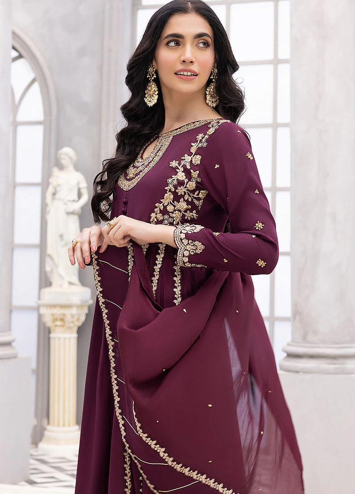 Azure Luxury Pret  Silk 3 Piece Dress Garnet Glow GGVG319