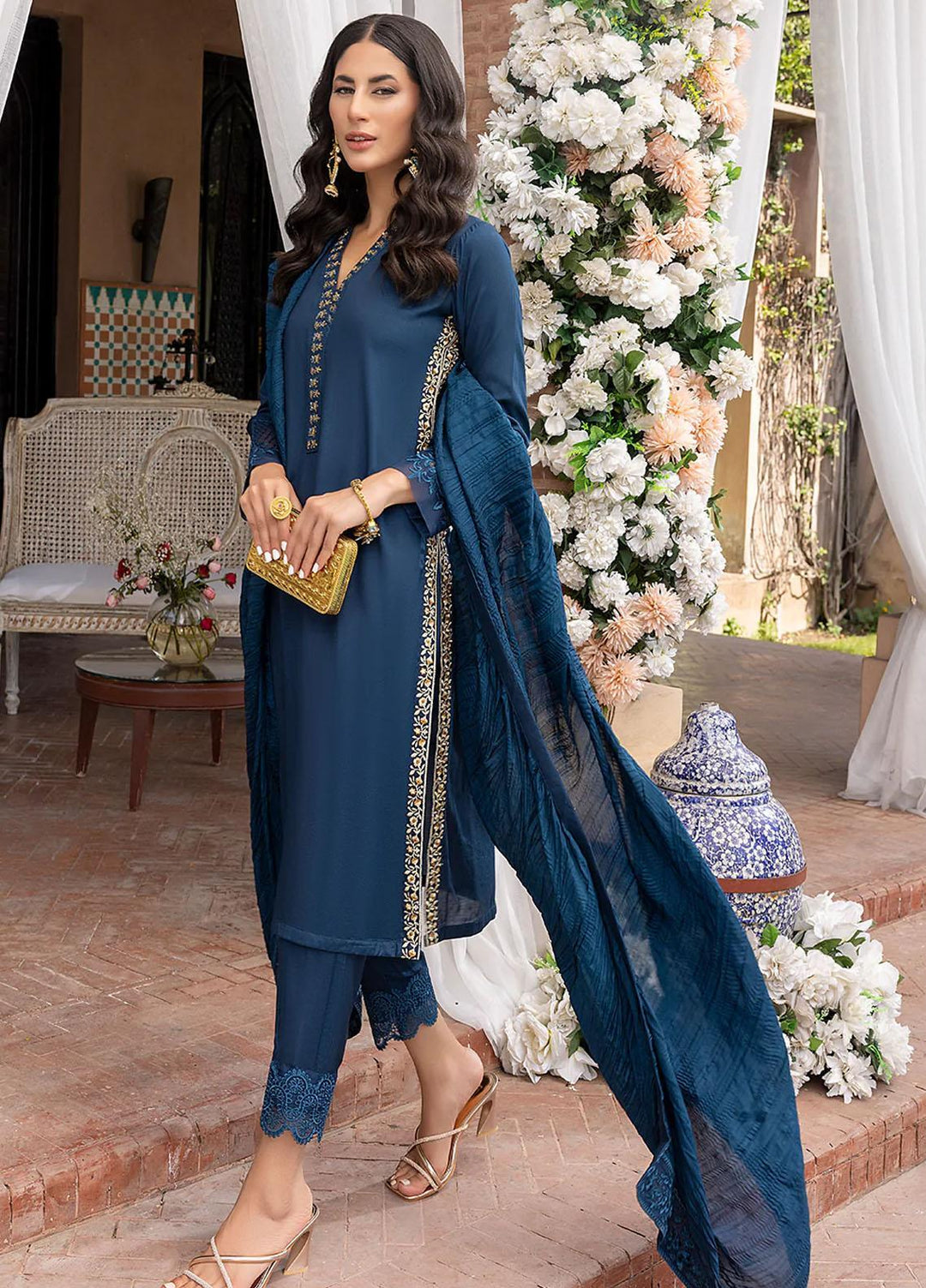 Azure Pret Embroidered Cotton Silk 3 Piece Dress Blossom Berry BB290