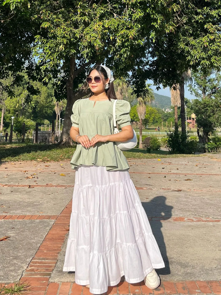 Urban Cut RTW Solids Cotton Co-Ord Sets Suit Green Peplum Casual Collection