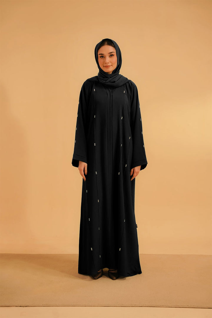 Divinely Crafted Abaya Casual Crepe 1 Piece Embellished Abaya | Black