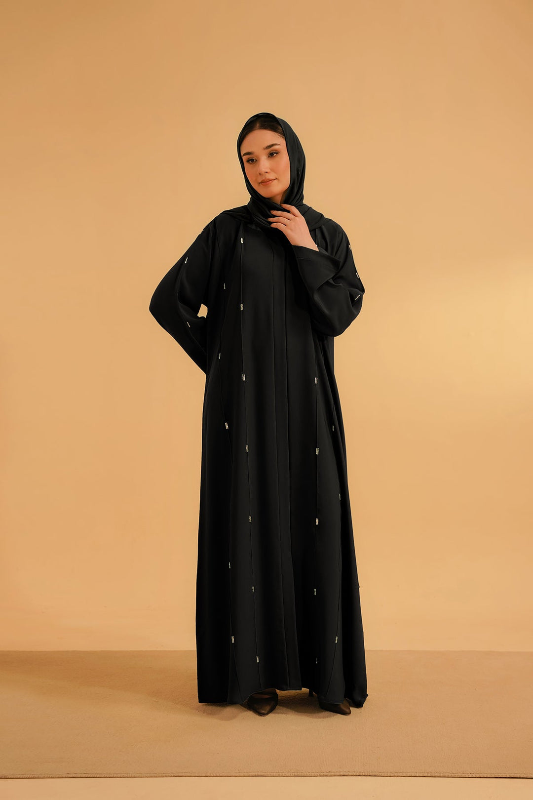 Divinely Crafted Abaya Casual Crepe 1 Piece Embellished Abaya | Black