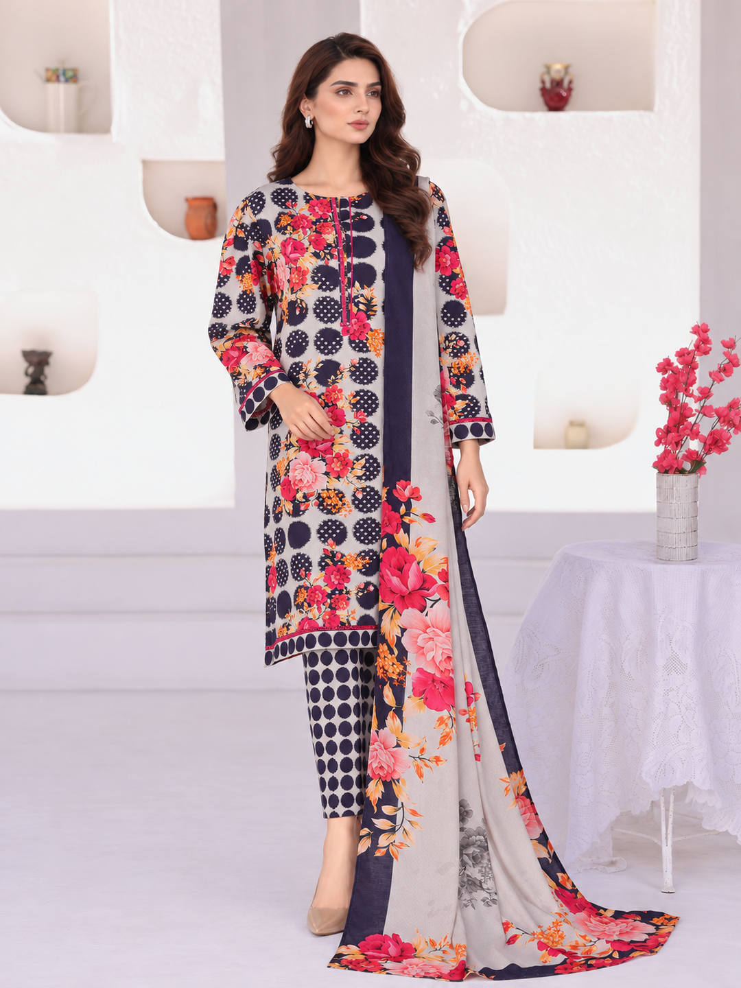 Hz Textiles Unstitched Printed Viscose Linen 3 Piece Suit HZ26ULW LW-5047 - Winter Collection