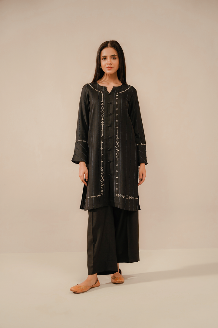 Divinely Crafted Pret Embroidered Silk Karandi 2 Piece Muse Black