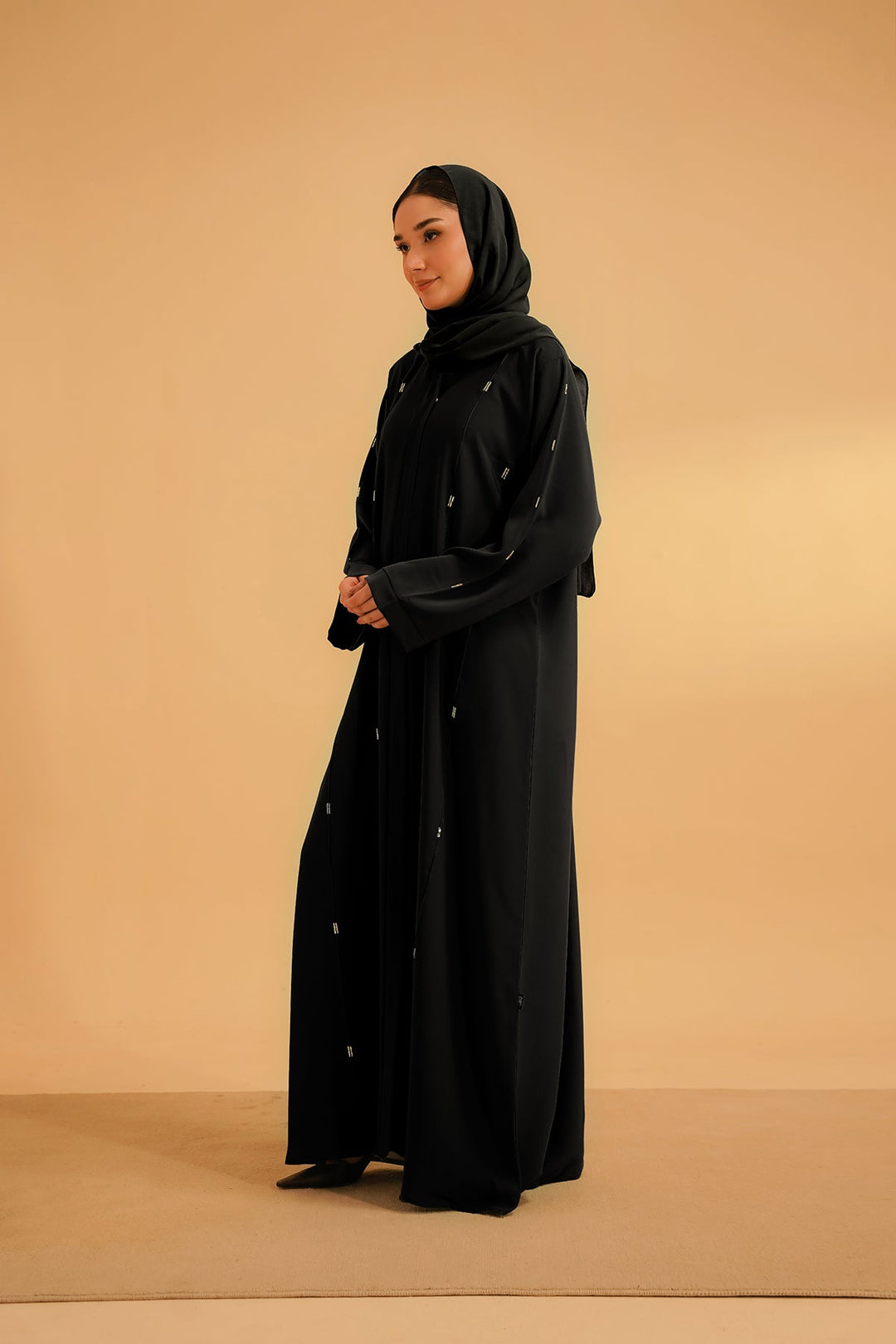 Divinely Crafted Abaya Casual Crepe 1 Piece Embellished Abaya | Black