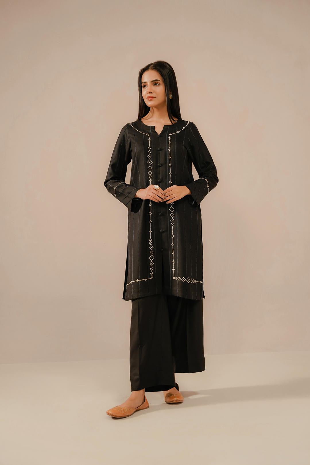 Divinely Crafted Pret Embroidered Silk Karandi 2 Piece Muse Black