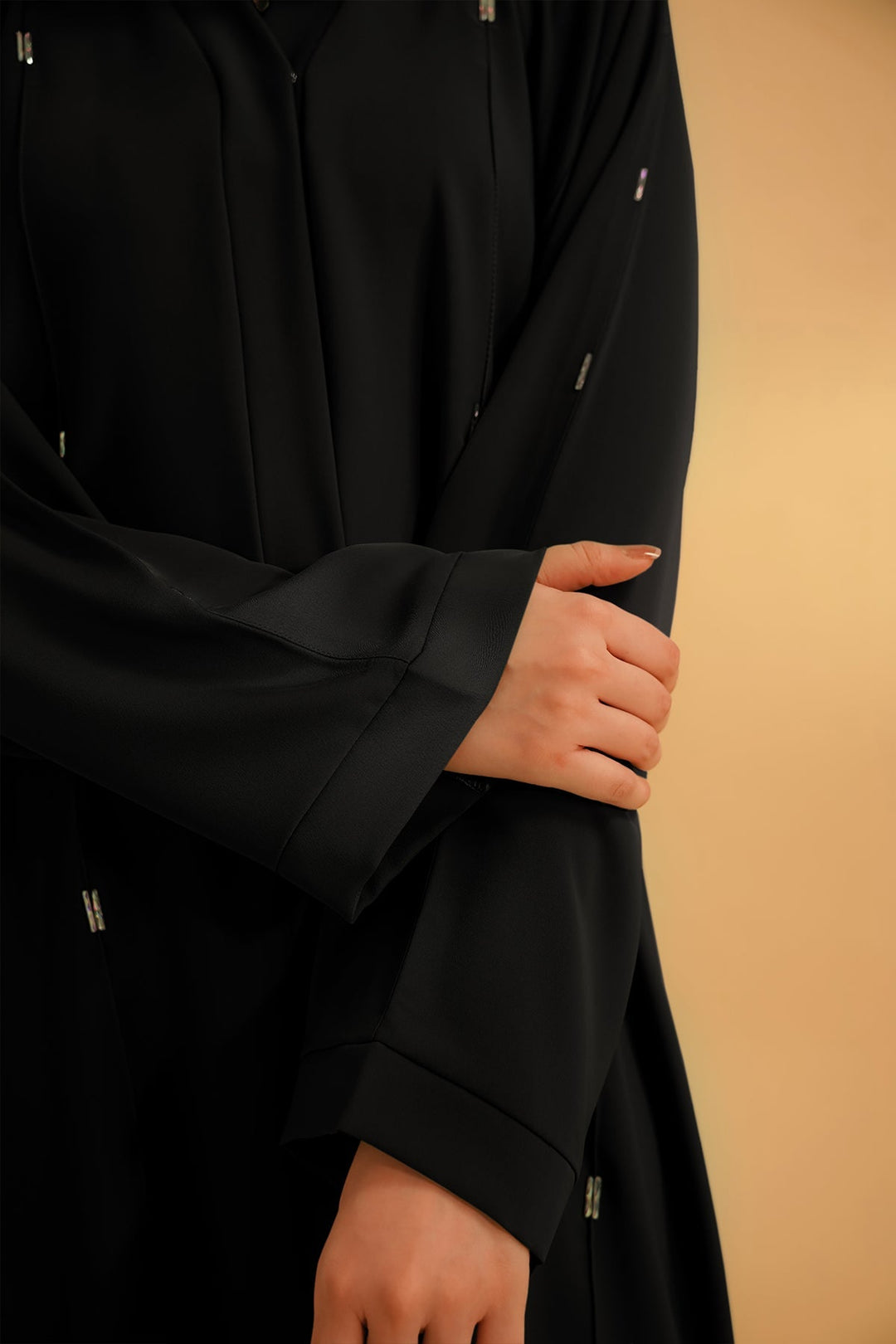 Divinely Crafted Abaya Casual Crepe 1 Piece Embellished Abaya | Black