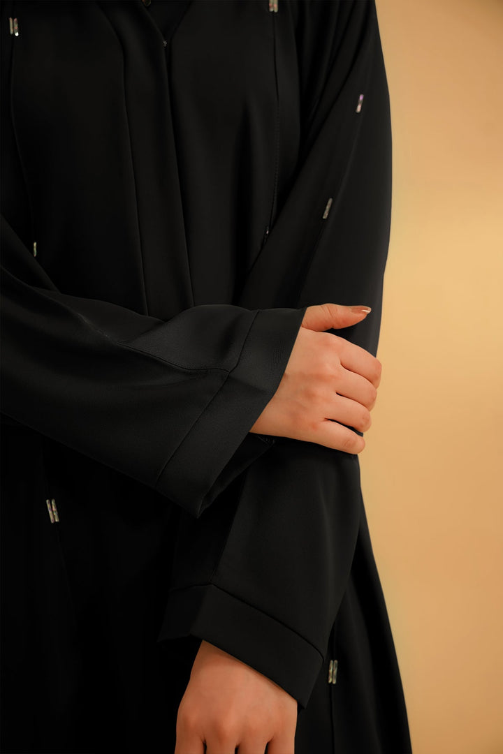 Divinely Crafted Abaya Casual Crepe 1 Piece Embellished Abaya | Black