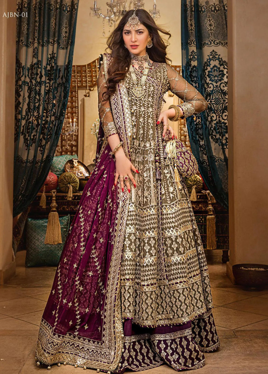Baad-e-Naubahar by Asim Jofa Embroidered Chiffon Unstitched Suit 3 Piece AJ22BN AJNB-01 - Wedding Collection