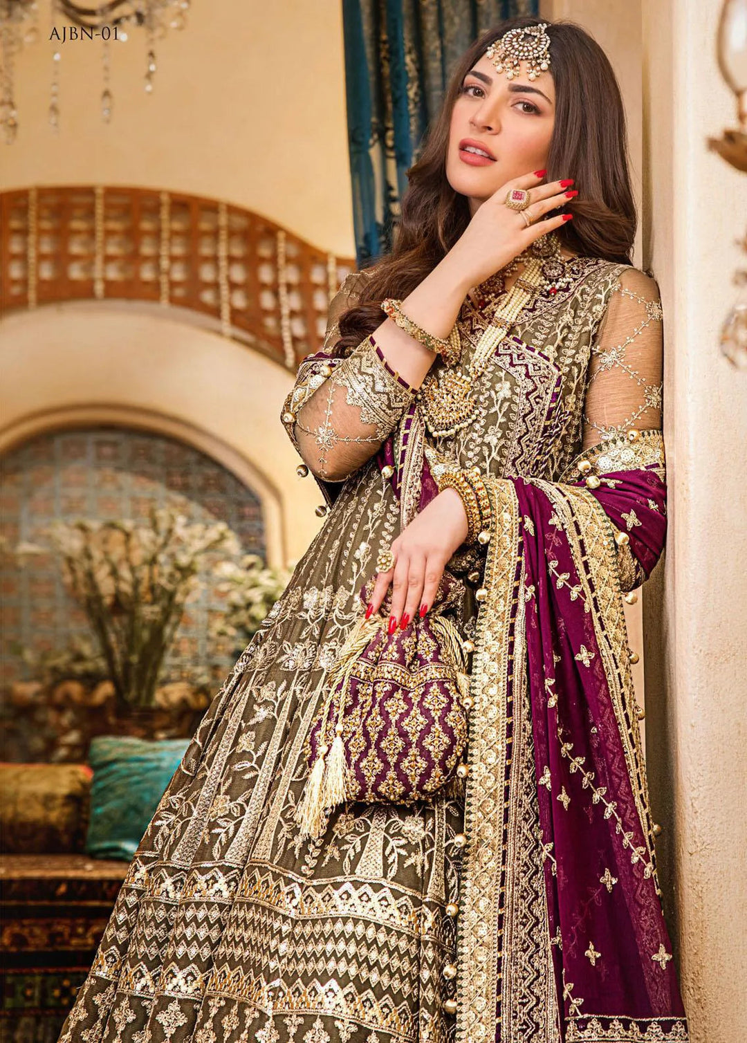 Baad-e-Naubahar by Asim Jofa Embroidered Chiffon Unstitched Suit 3 Piece AJ22BN AJNB-01 - Wedding Collection