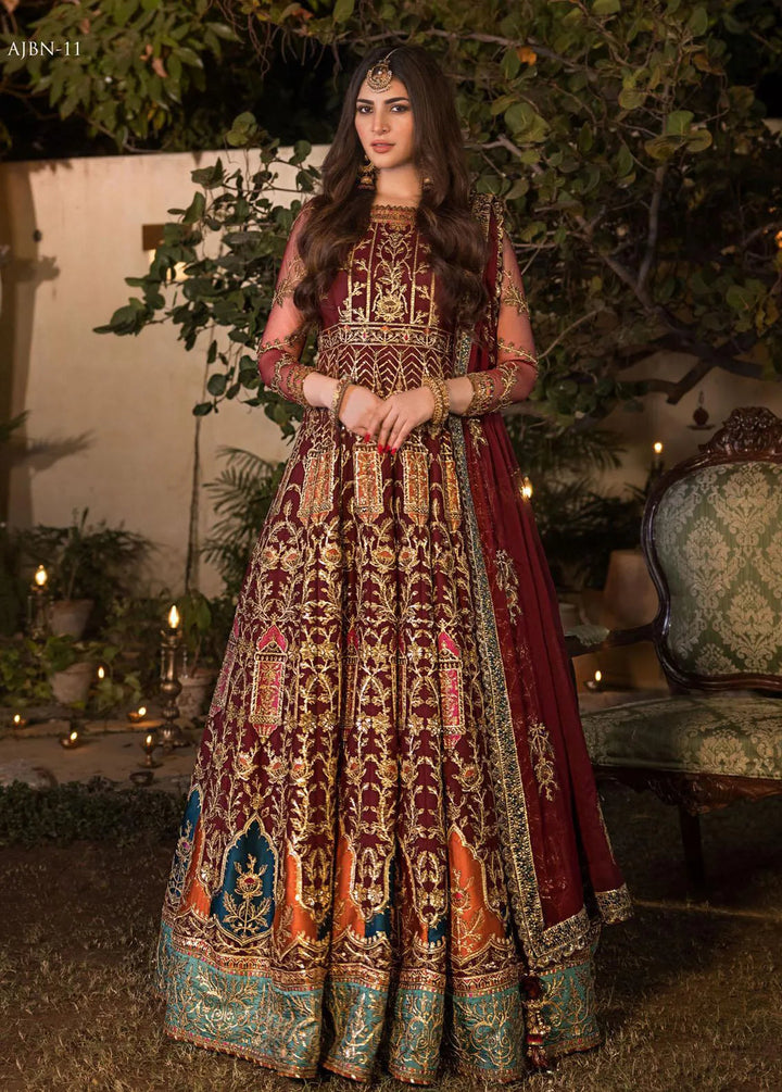 Baad-e-Naubahar by Asim Jofa Embroidered Net Unstitched Suit 3 Piece AJ22BN AJNB-11 - Wedding Collection
