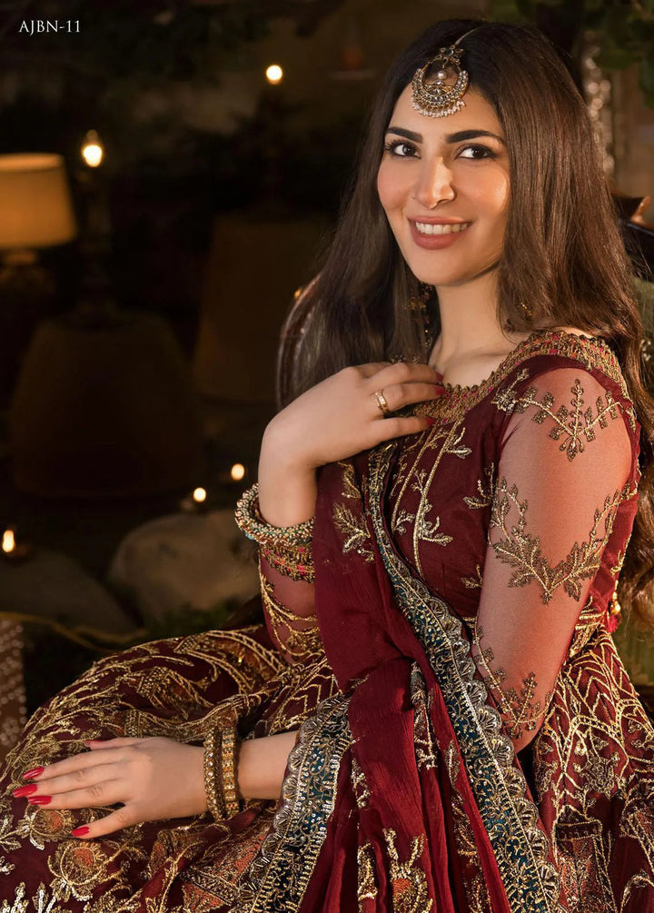 Baad-e-Naubahar by Asim Jofa Embroidered Net Unstitched Suit 3 Piece AJ22BN AJNB-11 - Wedding Collection