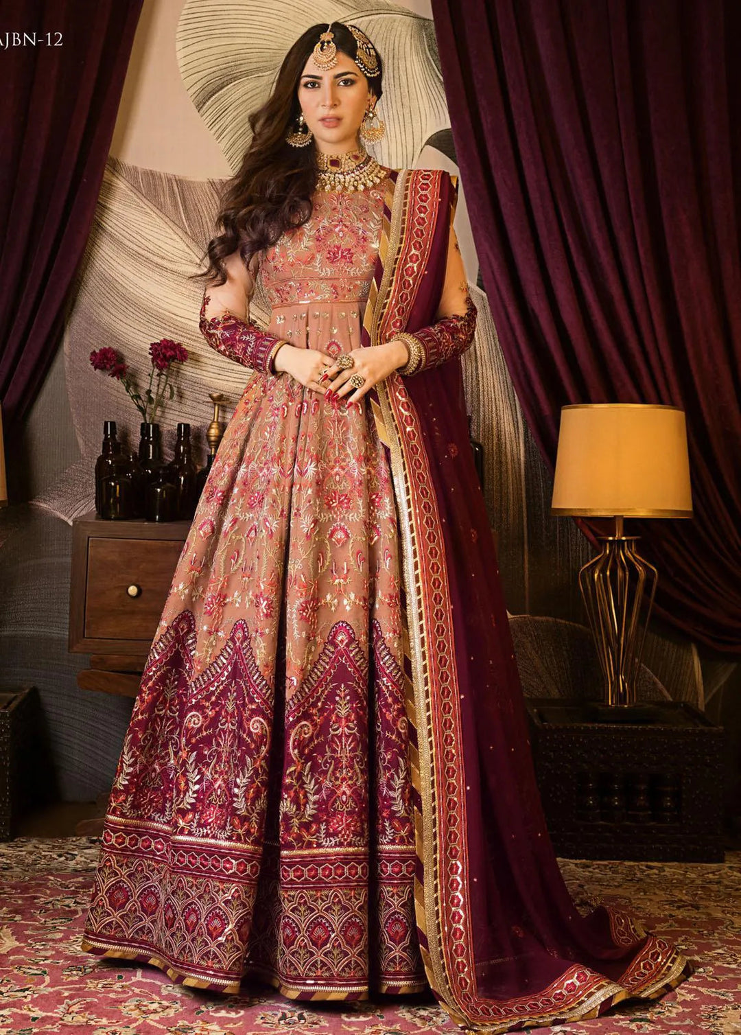 Baad-e-Naubahar by Asim Jofa Embroidered Net Unstitched Suit 3 Piece AJ22BN AJNB-12 - Wedding Collection