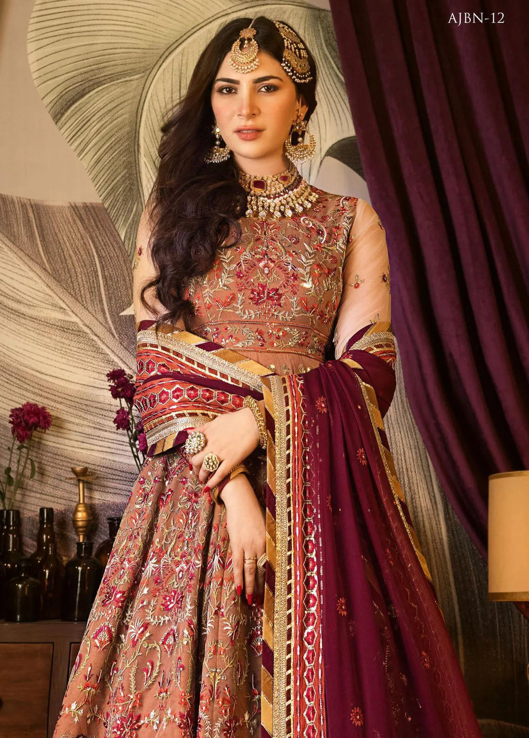 Baad-e-Naubahar by Asim Jofa Embroidered Net Unstitched Suit 3 Piece AJ22BN AJNB-12 - Wedding Collection