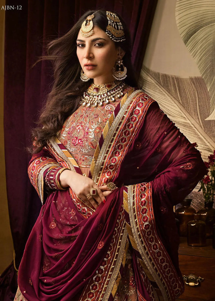 Baad-e-Naubahar by Asim Jofa Embroidered Net Unstitched Suit 3 Piece AJ22BN AJNB-12 - Wedding Collection