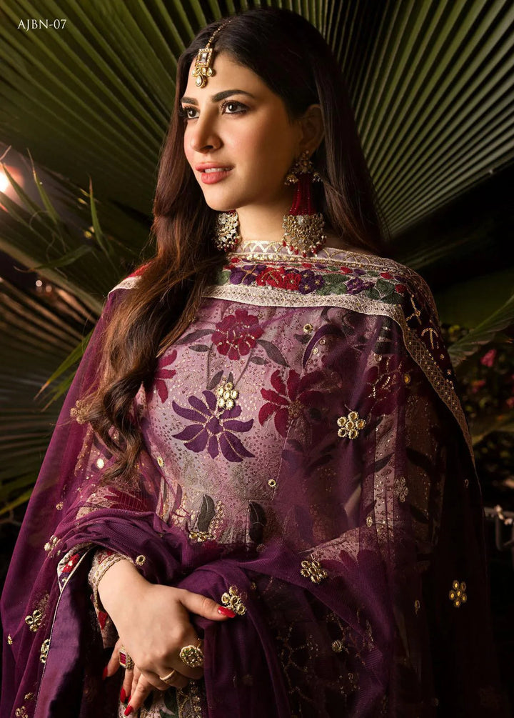 Baad-e-Naubahar by Asim Jofa Embroidered Organza Unstitched Suit 3 Piece AJ22BN AJNB-07 - Wedding Collection