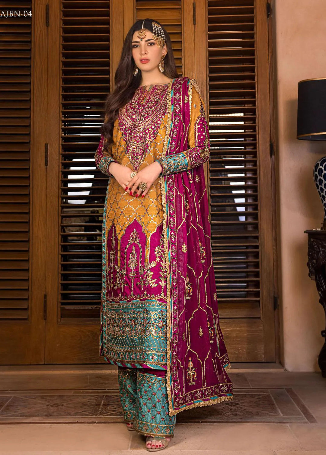Baad-e-Naubahar by Asim Jofa Embroidered Raw Silk Unstitched Suit 3 Piece AJ22BN AJNB-04 - Wedding Collection