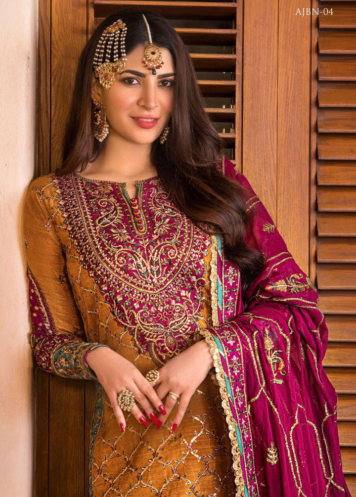 Baad-e-Naubahar by Asim Jofa Embroidered Raw Silk Suits Unstitched 3 Piece AJ22BN AJNB-04 - Wedding Collection