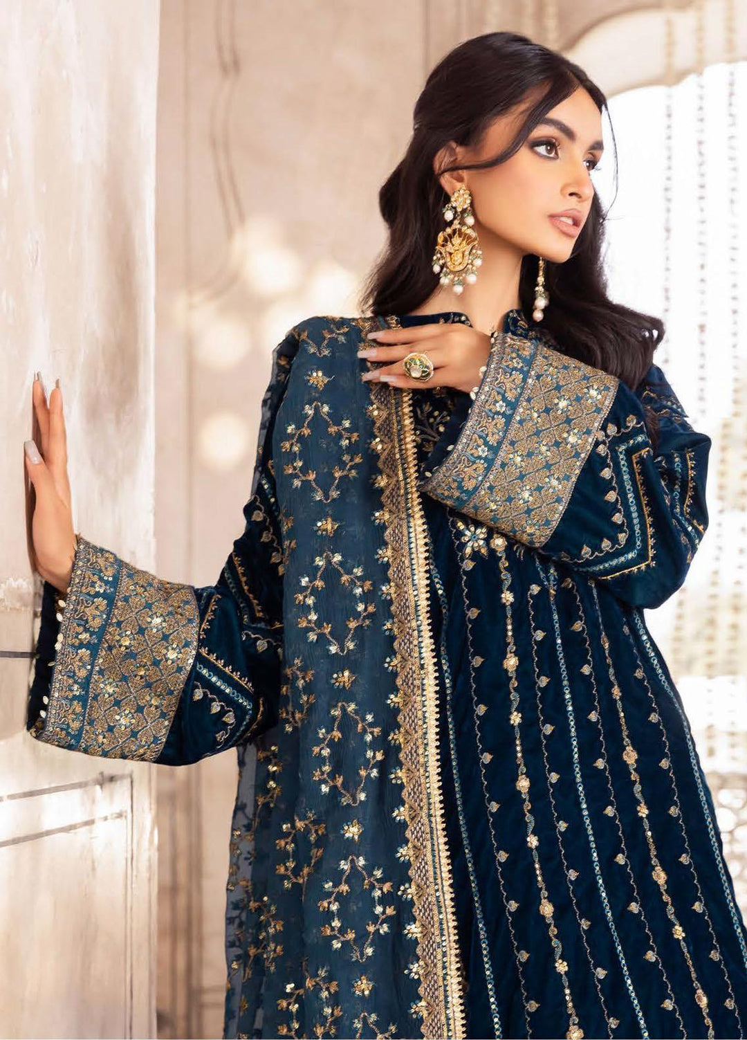 Baagh By AIK Atelier Embroidered Velvet Suits Unstitched 3 Piece AIK22B Look 1 - Winter Collection