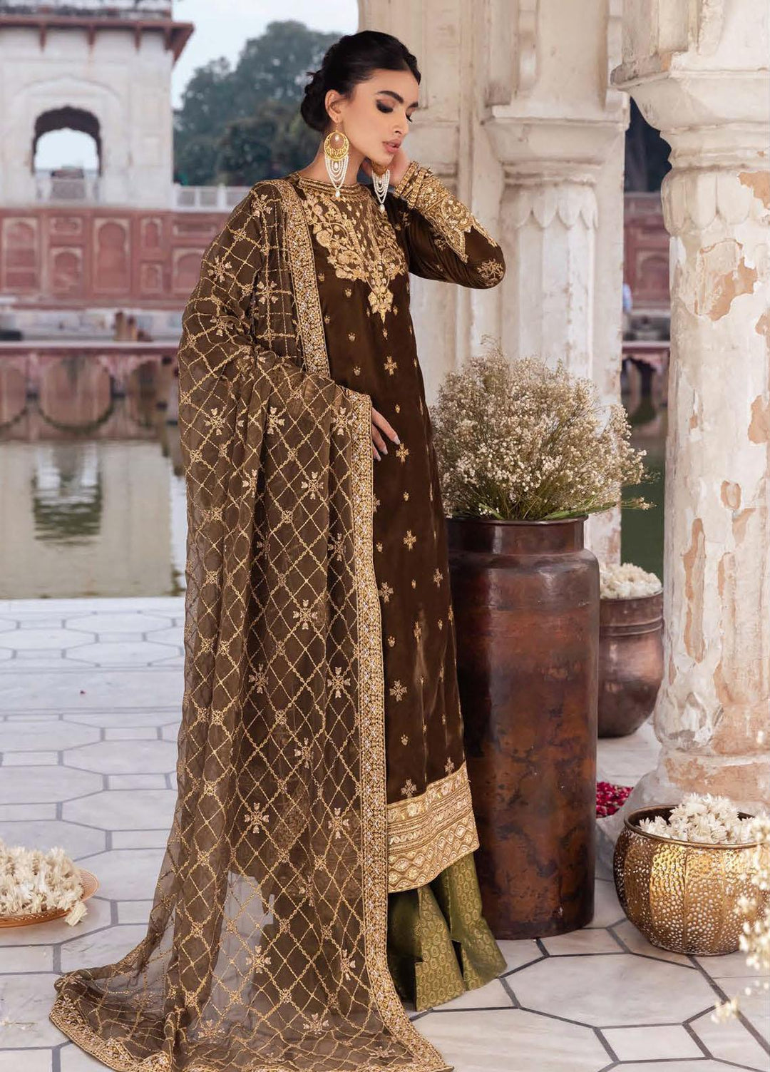Baagh By AIK Atelier Embroidered Velvet Suits Unstitched 3 Piece AIK22B Look 10 - Winter Collection