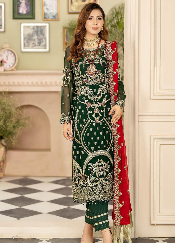 Baagh By Imrozia Premium Embroidered Chiffon Suits Unstitched 3 Piece IMP23BG M-43 Basanti - Formal Collection