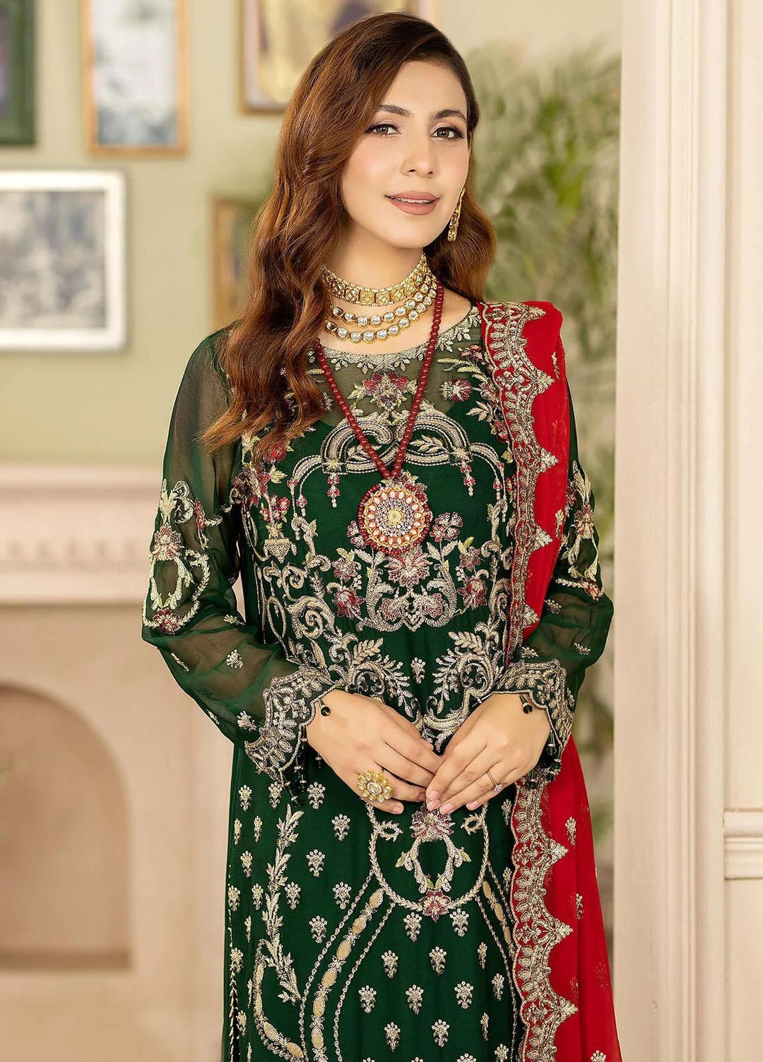 Baagh By Imrozia Premium Embroidered Chiffon Suits Unstitched 3 Piece IMP23BG M-43 Basanti - Formal Collection